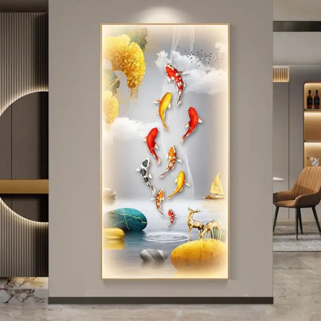 KOKOPAINTING Lukisan Porcelain Diamond Painting LED Crystal Motif Gambar 9 Ikan Koi, Rusa, Kuda Feng