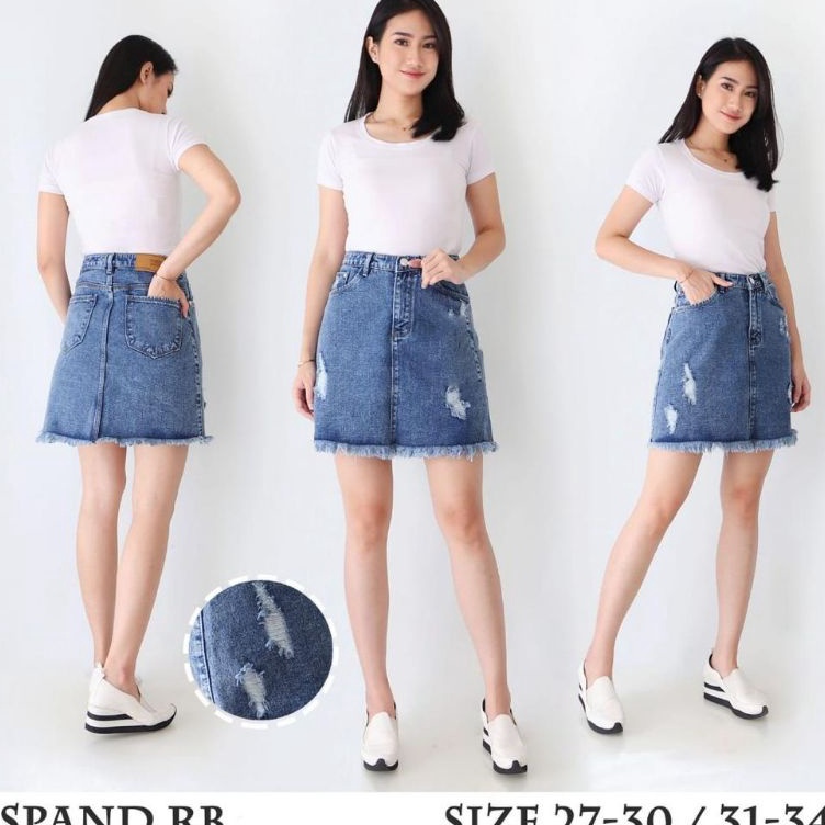 Rok Mini Jeans Pendek Sobek Lapis Furing Rawis 2734