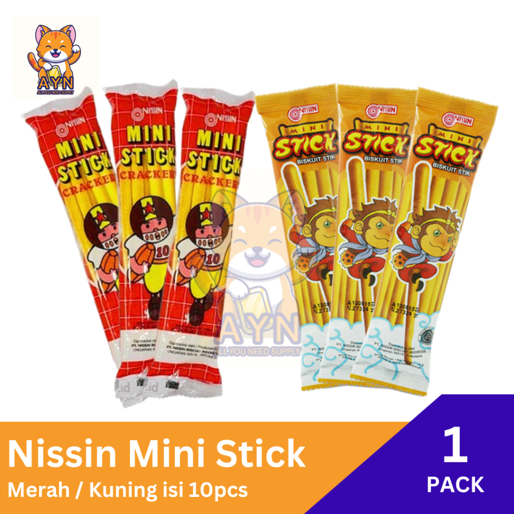 

Nissin Mini Stick Crackers Biskuit Stik Merah | Kuning [ 1 pack isi 10 pcs ]