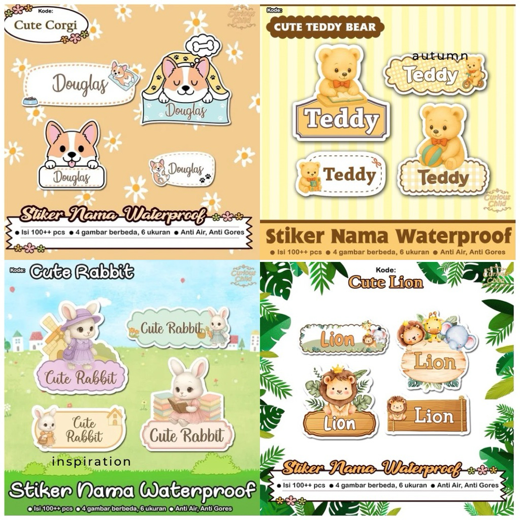 

Curiouschild.label - 100pcs ++ Sticker Nama waterproof - cute series
