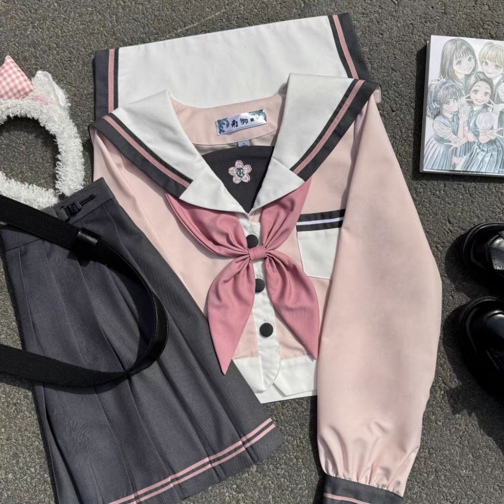Cute pink seifuku seragam sekolah perempuan jepang cosplay pink lengan panjang