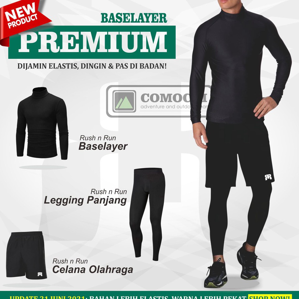 Miliki BASELAYER PREMIUM PAKET BASE LAYER GUNUNG POLOS BAJU OLAHRAGA PRIA LEGGING PANJANG CELANA SPO