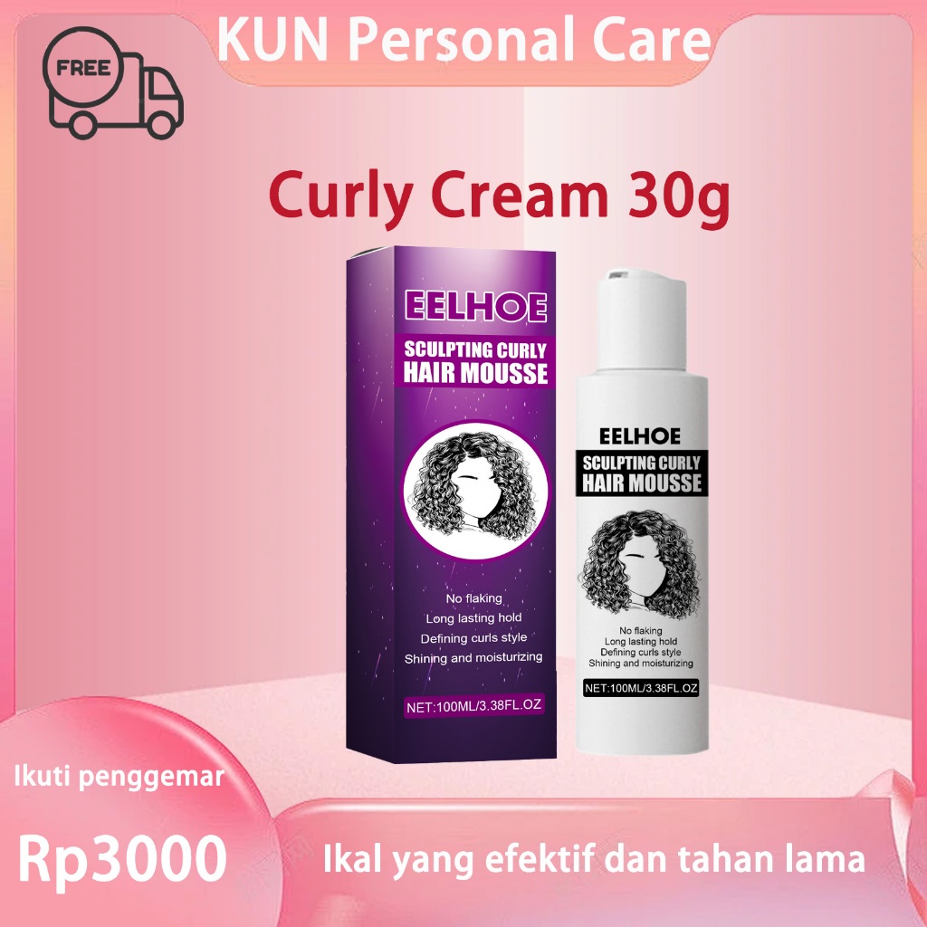 EELHOE Curly Cream 30g Curly Hair Mousse Hair Curl Spray Styling Perawatan Keriting Untuk Rambut Pre
