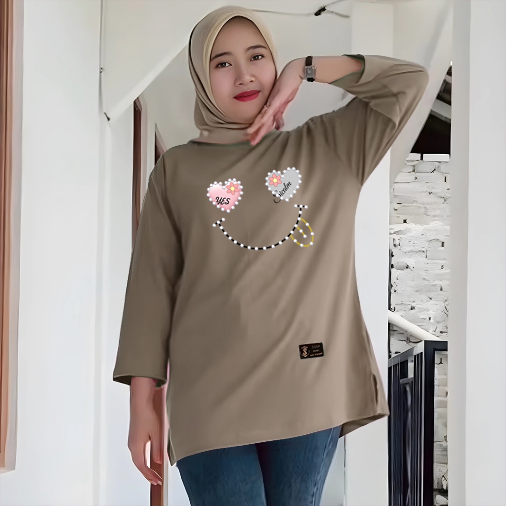 atasan oversize wanita kaus oversize wanita longsleeve jumbo motif kekinian bahan cotton adem tebal