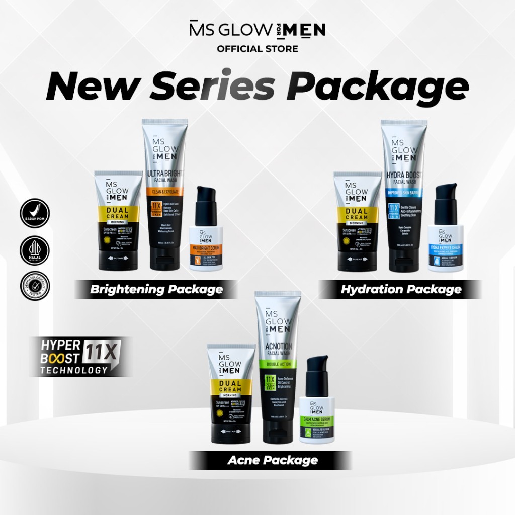 Paket MS Glow Men New Series Package Skincare Pria Wajah Berjerawat Kusam Berminyak