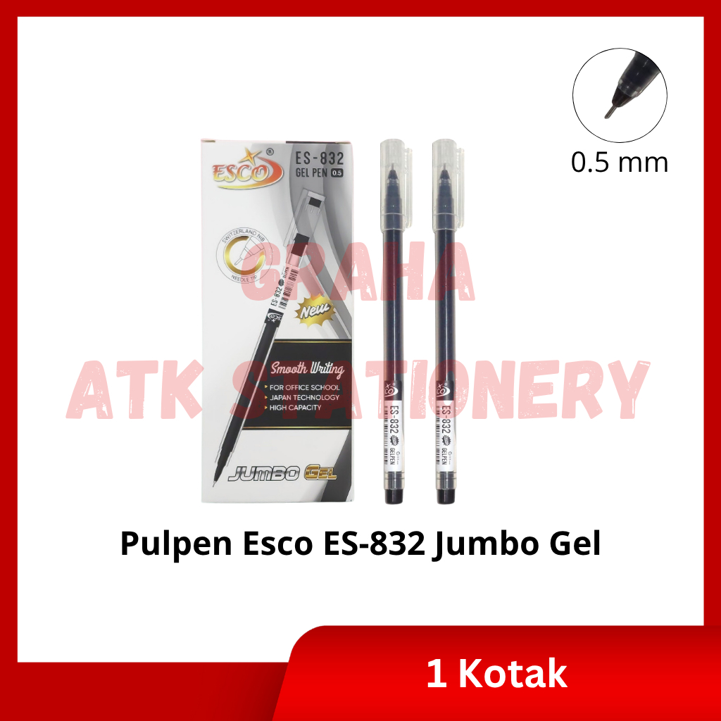 

[1 Kotak] Pulpen Esco ES-832 Jumbo Gel / Gel Pen 0.5mm Esco ES-832 Jumbo Gel