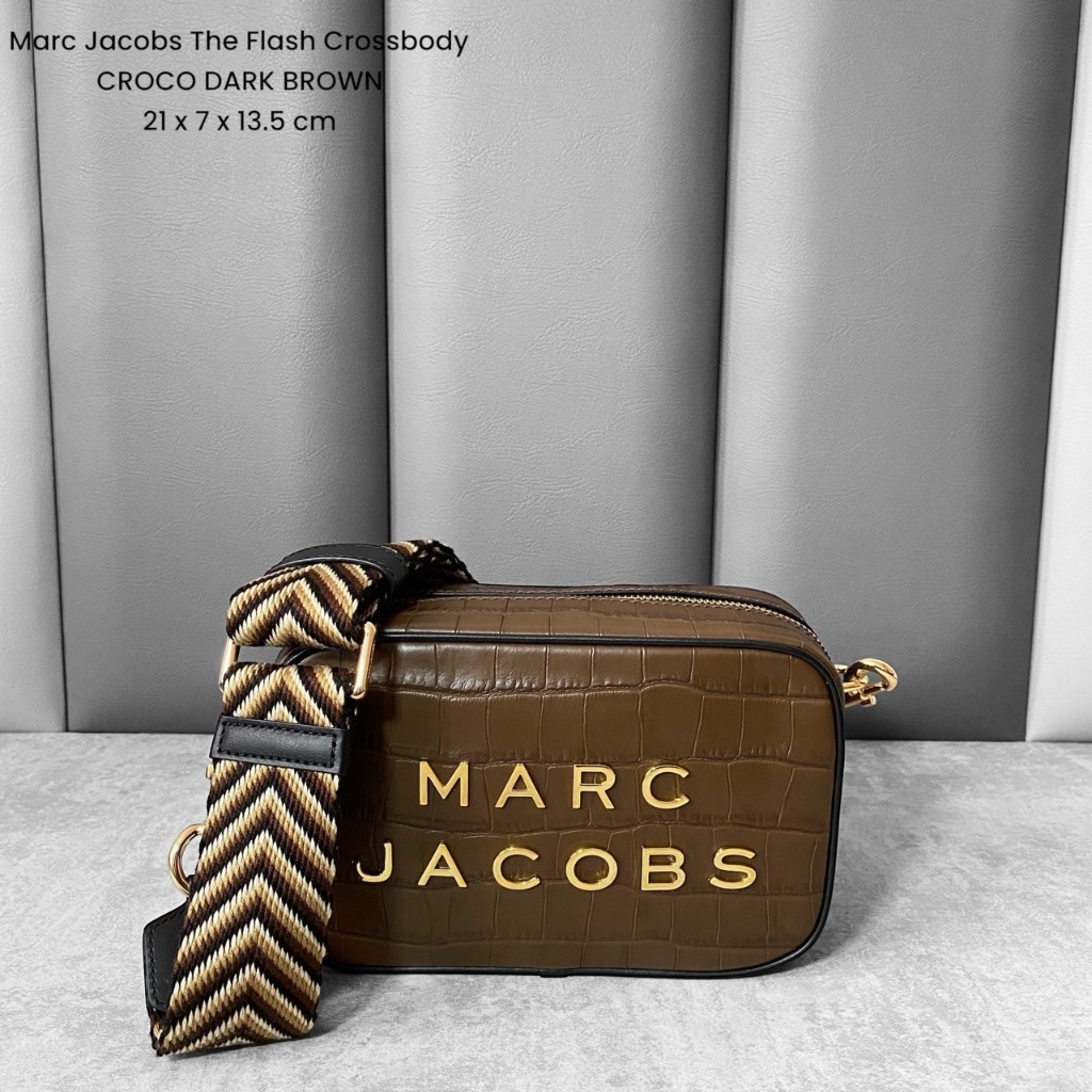 Tas Wanita Branded Marcc Jacobss MJ The Flash Crossbody Croco Dark Brown Original