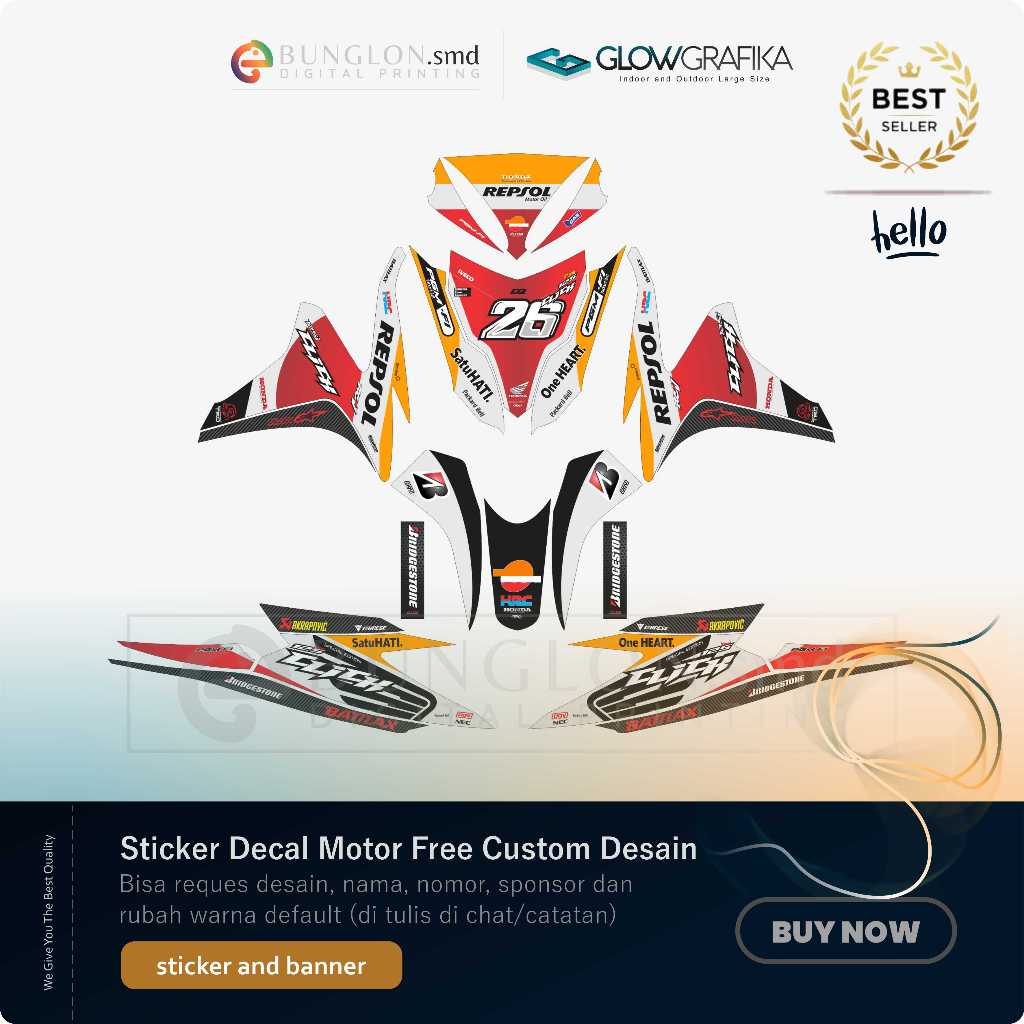 DECAL STIKER MOTOR CUSTOM HONDA VARIO TECHNO PGM-FI125 EDISI REPSOL HONDA DP 26 B
