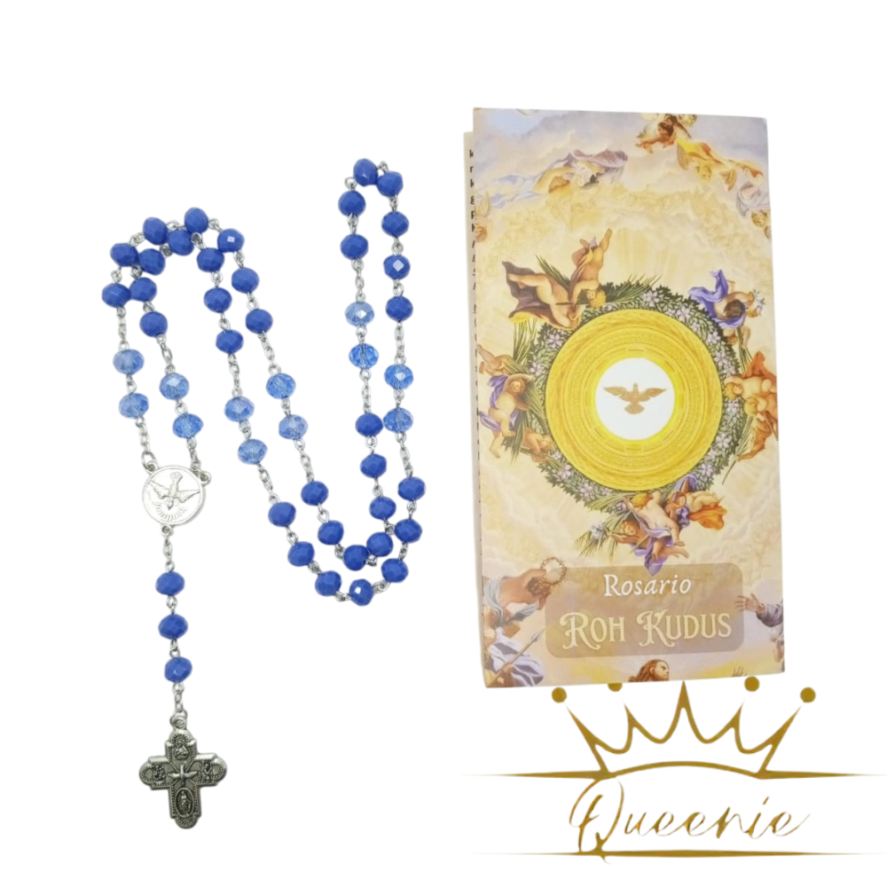 Paket Lembar Doa & Rosario Roh Kudus | Kalung Doa Katolik | Rosario Roh Kudus Ceko Crystal