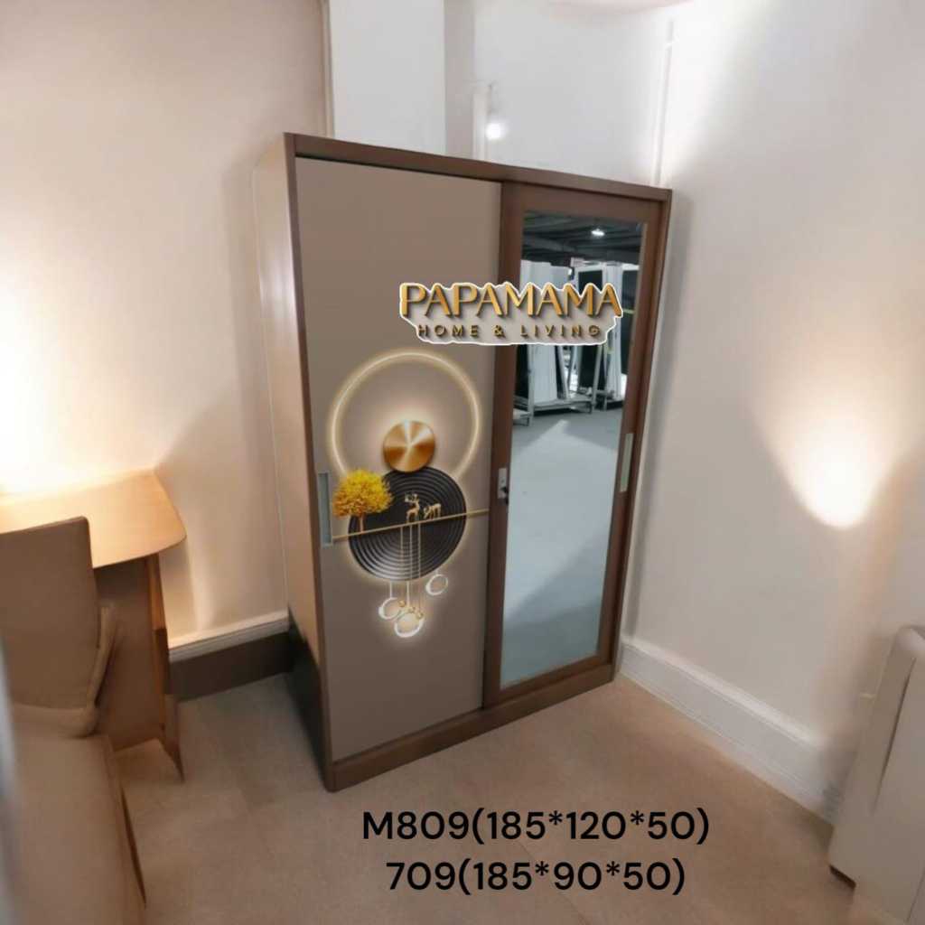Lemari Baju Plat Besi Sliding 2 Pintu - Lemari Pakaian Minimalis - Lemari Pakaian uk.120cm - Medan