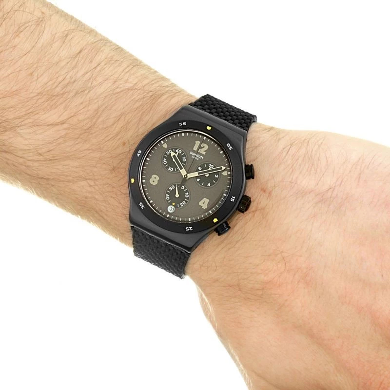 Jam Tangan Pria SWATCH IRONY Tali Karet YVB406 DARKBARK Original