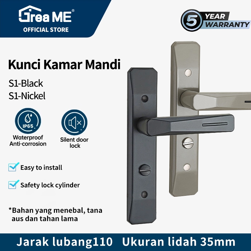 KUBIBIX GREAME HANDLE GAGANG KUNCI PINTU KAMAR MANDI/RUMAH/KAMAR ALUMINIUM KUNCI PINTU TOILET DOOR