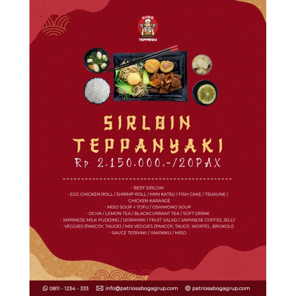 

Paket Sirloin Teppanyaki 20 pax by Teppanku