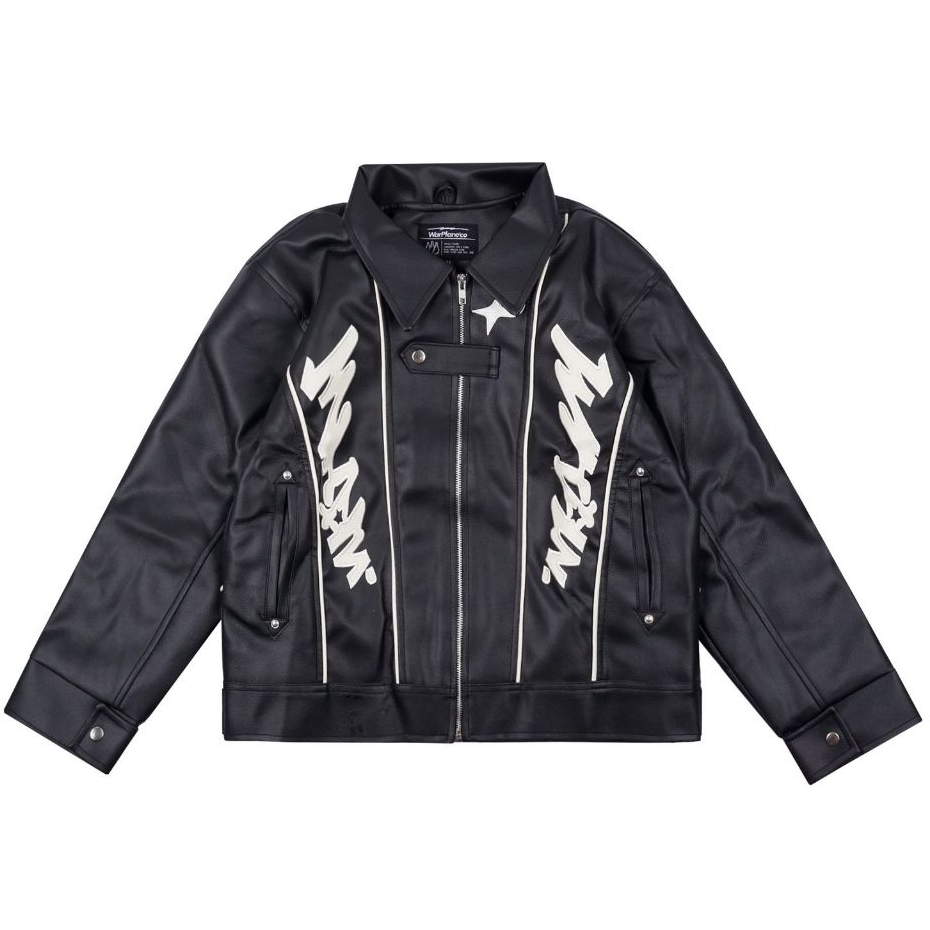 WP COMPANY -  Moon Black Boxy Leather Jacket warplane