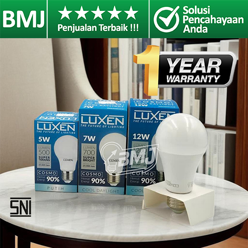LAMPU BOHLAM LED LUXEN COSMO 5W 7W 12W SINAR PUTIH SUPER TERANG, LAMPU TERAS , LAMPU RUANG TAMU , LA