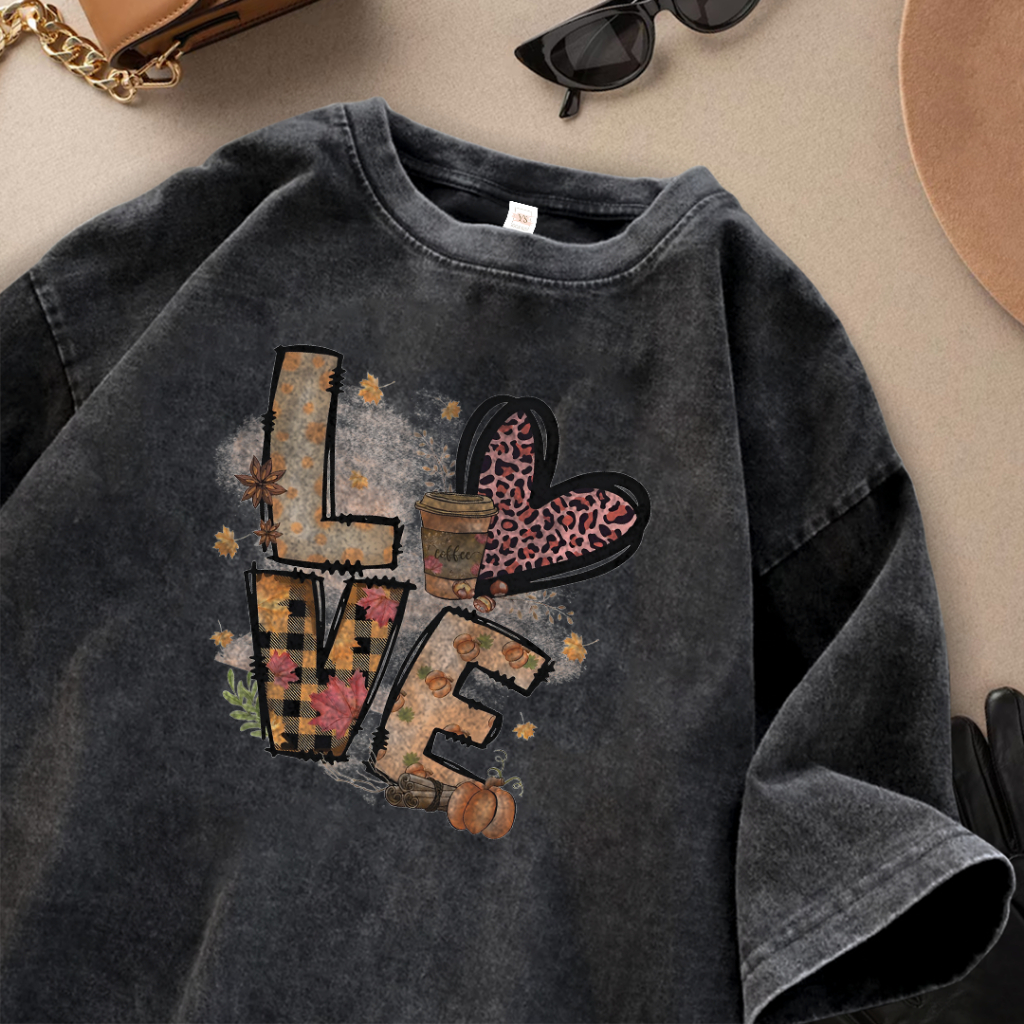 YS Tshirt Lengan Pendek Kaos Oversize Terbaru Motif Love Bahan 100% Cotton Baju Kaos Oversize Hitam 