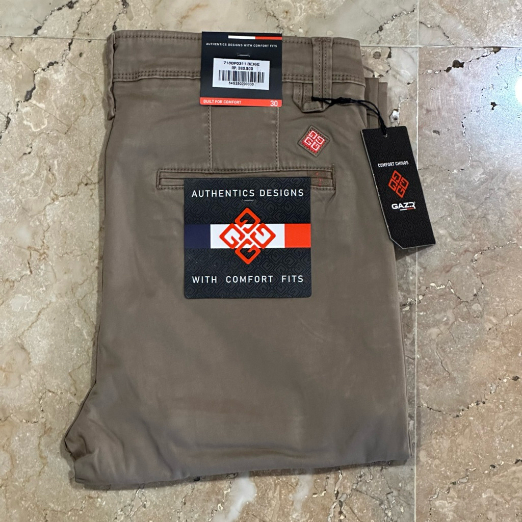 Celana Panjang Comfort Chinos Pria GAZR Original Slim Stretch Beige 718BP0311