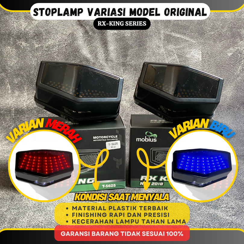 Stoplamp Lampu Belakang LED ORIGINAL COLOSEUM Motor Yamaha RX KING RXK RXS 3 IN 1 7 Mode Biru Merah
