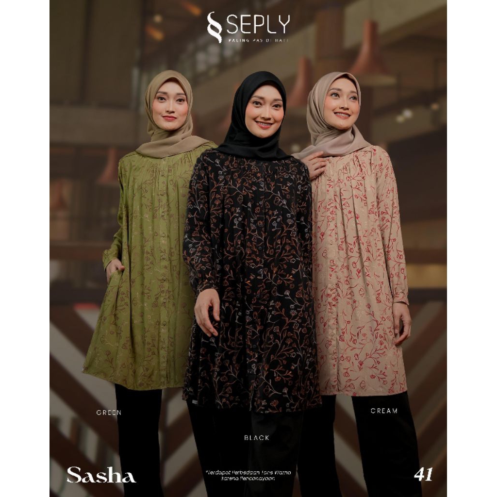 SEPLY Kemeja Atasan Wanita SASHA 41 (Black, Cream, Green)