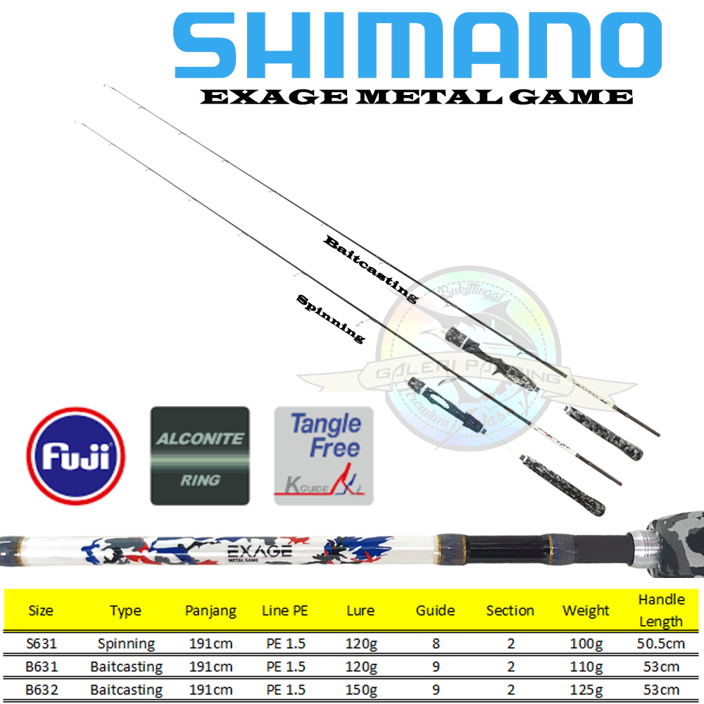 Joran Pancing Light Jigging Shimano Exage Metal Game S631 B631 B632 PE 1.5