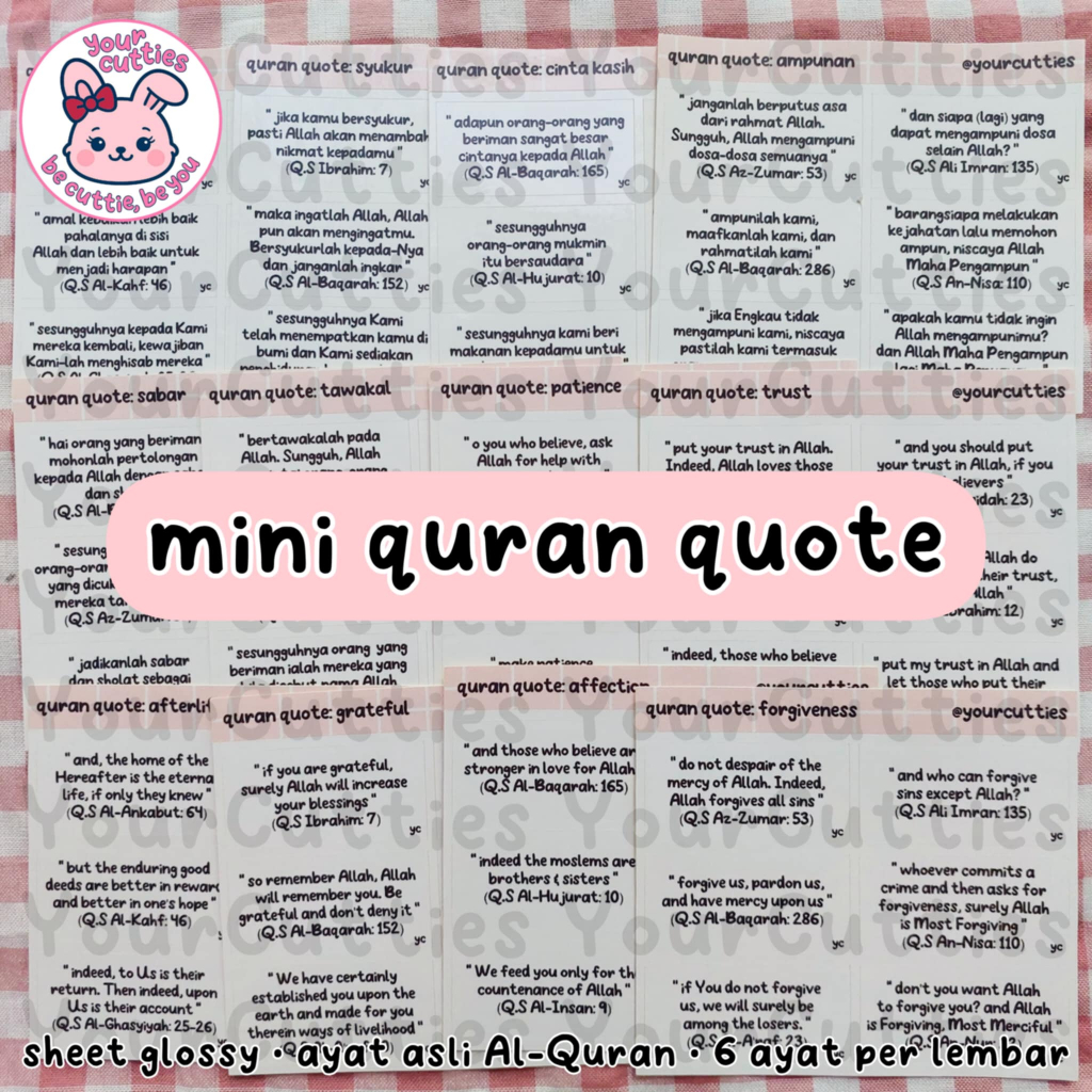 

[SHEET] STIKER MINI QURAN QUOTE ESTETIK ASLI AYAT INDO ENGLISH BISA CUSTOM MURAH