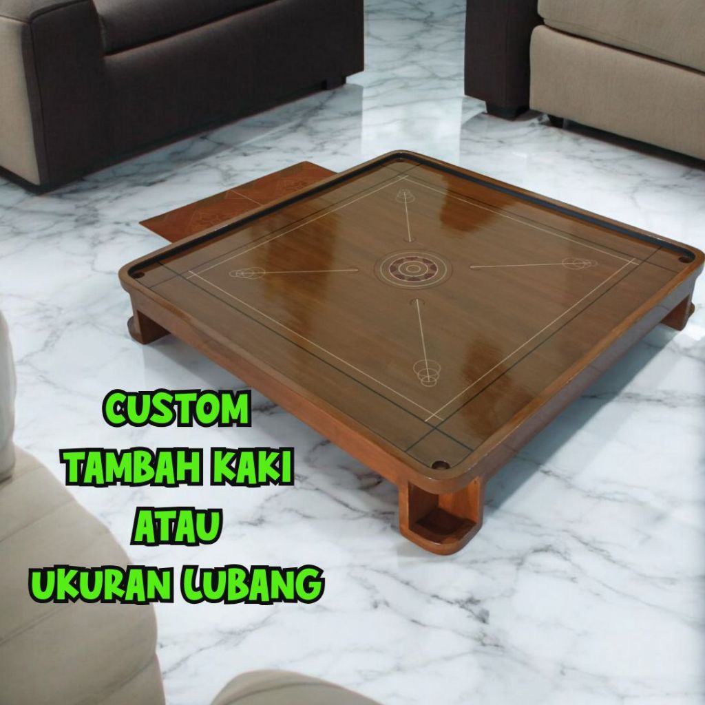 CUSTOM Karambol Papan Meja Kayu Jati Premium Ukuran Lubang atau Tambah Kaki Lipat