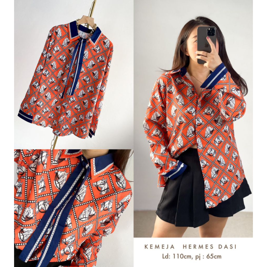 * (Kualitas Premium Import) * Kemeja Hermes Dasi Import orange