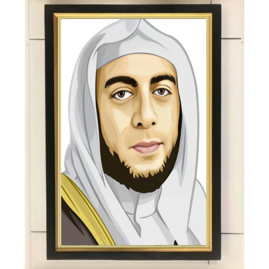 Hiasan dinding poster Syekh Ali Jaber plus Bingkai ukuran 53×35