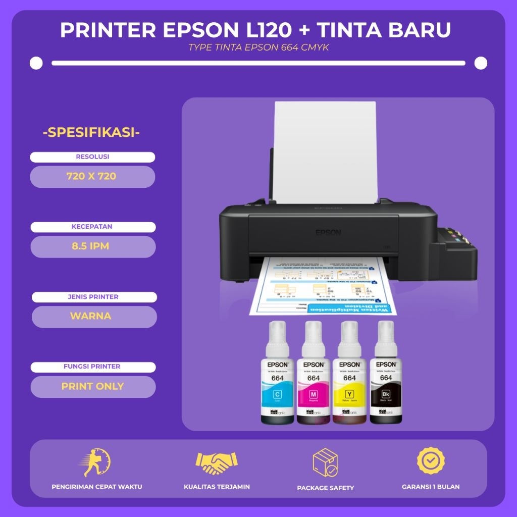 Printer Warna Epson L120 + Tinta Baru Nozzle Full