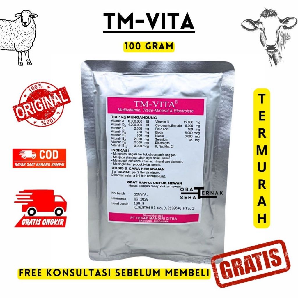 TM-VITA 100 GRAM - TMC - MULTIVITAMIN, TRACE MINERAL DAN ELECTROLYTE UNTUK TERNAK