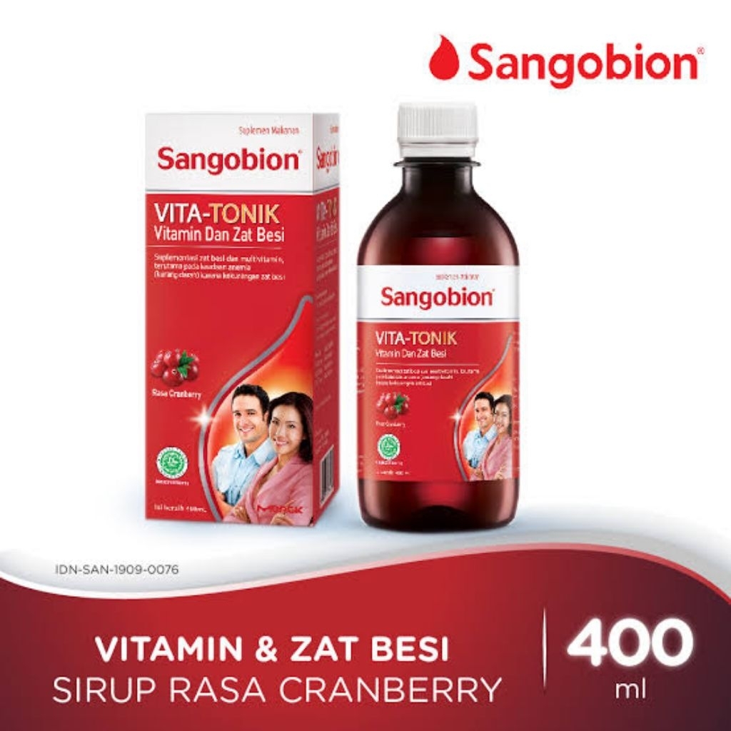 Sangobion Vita-Tonik 400 Ml / Sangobion Sirup Cair 400Ml Penambah Darah / Suplemen Zat Besi