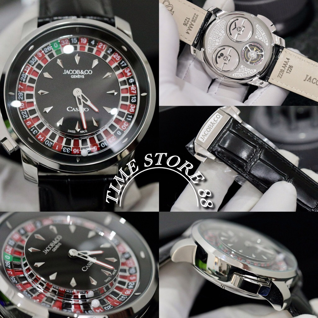 Jacob & Co Casino Roulette Clone Watch Black Leather Strap 44mm Fullset