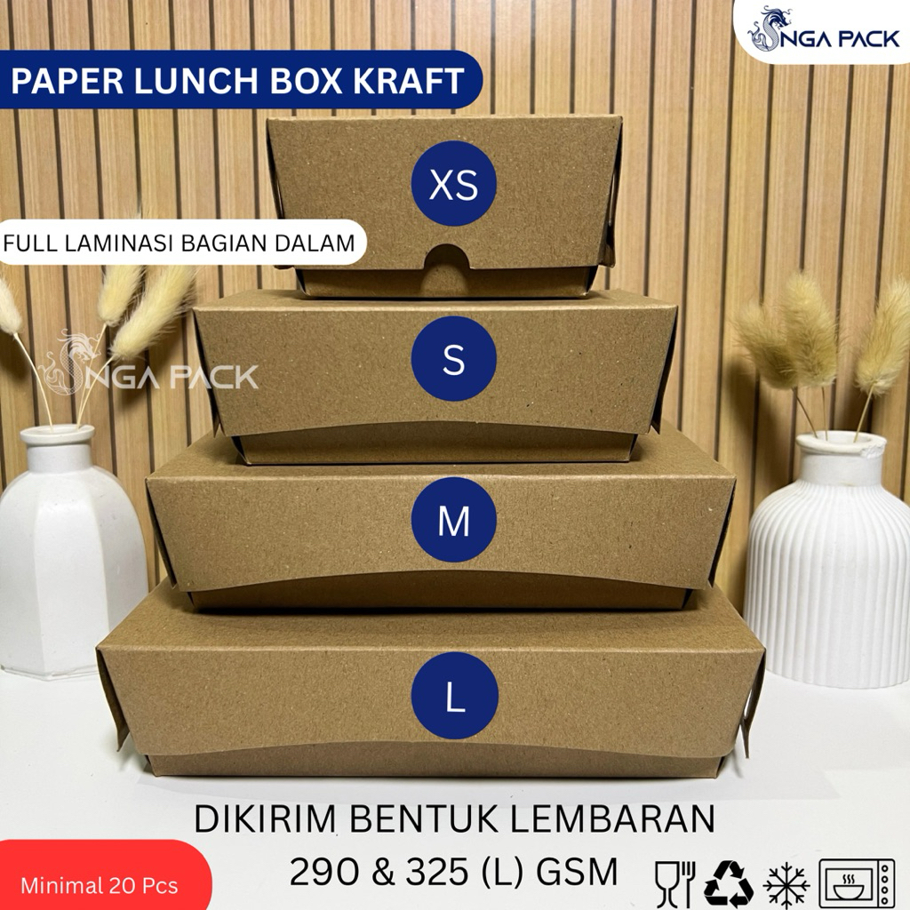 Paper Lunch Box / Kraft lunch box / Paper food box coklat Full Laminasi per lembar sudah food grade