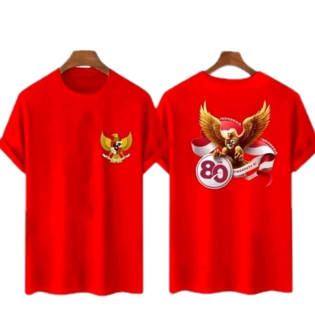 Kaos Depan Belakang Kaos Merah 17 Agustus 80 Tahun Dewasa Pria/Wanita Sablon Digital/KAOS MERDEKA un
