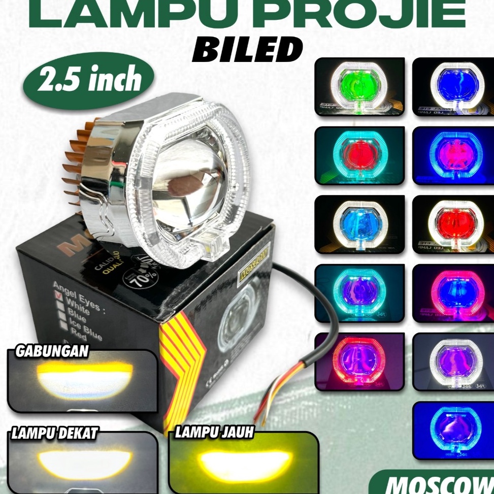 KODE J83A NEW LAMPU TEMBAK PROJIE BILED DEVIL UNGU SPIRAL BULAT LAMPU UTAMA MINI 2 WARNA HIGH LOW PU