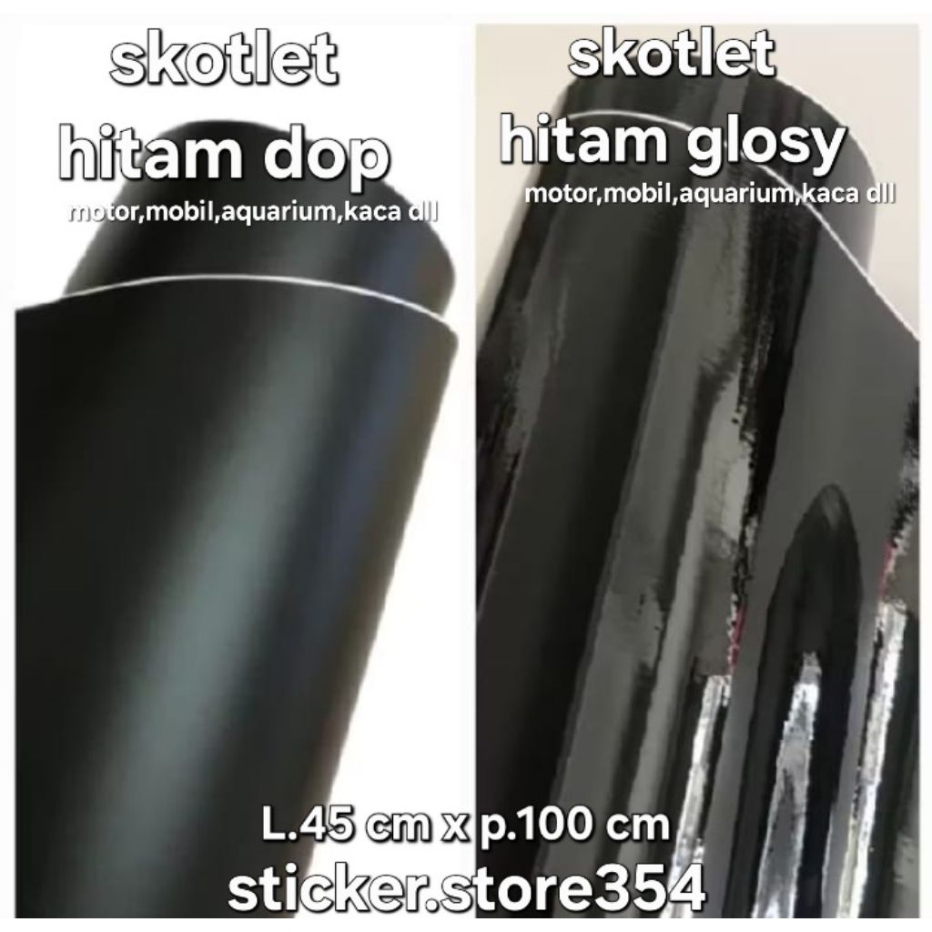 sticker skotlet hitam glosy dan doff per meter ,skotlet motor,skotlet aquarium,mobil,kaca