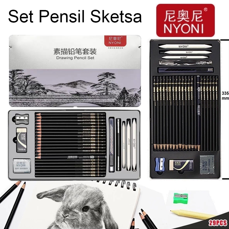 

Nyoni Drawing Pencil Gambar Set 29pcs Metal Tin Box Pensil Gambar Lukis Sketsa Lengkap Paket