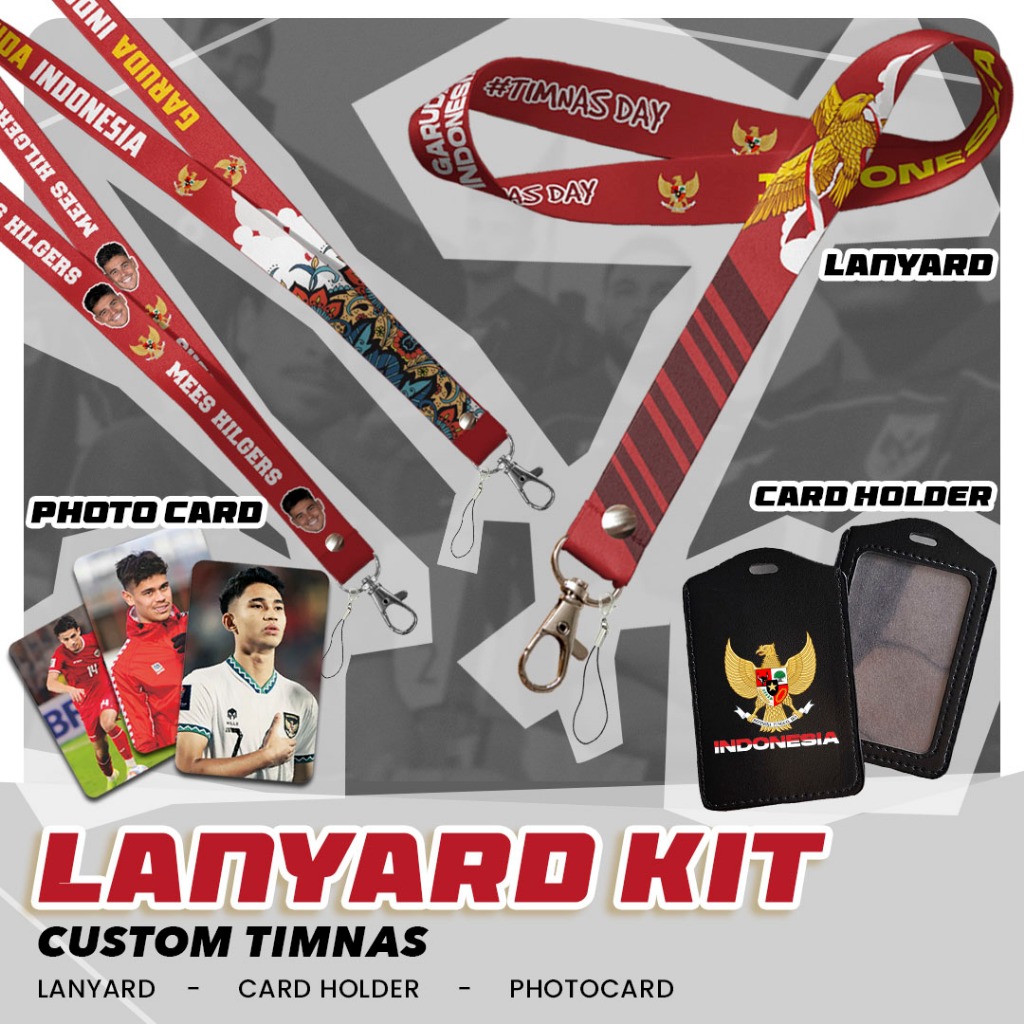 

Lanyard Kit Custom Desain Timnas / Tali Strap Lanyard Gantungan Hp & Cardholder / Desain Pemain Timnas / Lanyard Lebar 2cm
