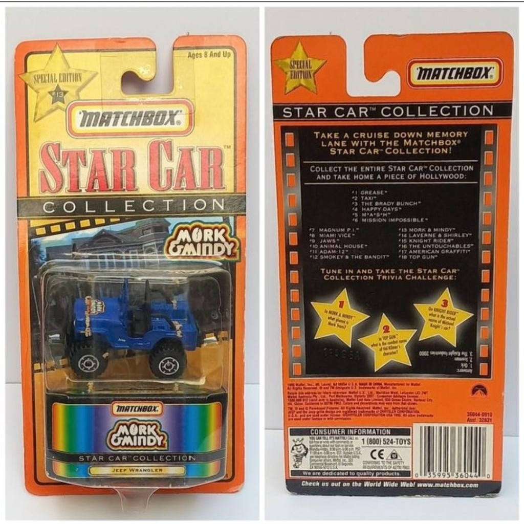 matchbox jeep 4x4 wrangler willys laredo mork & mindy star car collection diecast (t)