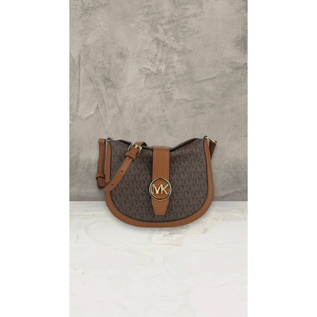 (READY) MK Michael Kors - Gabby Small Signature Logo Hobo Crossbody Bag in Brown Accron