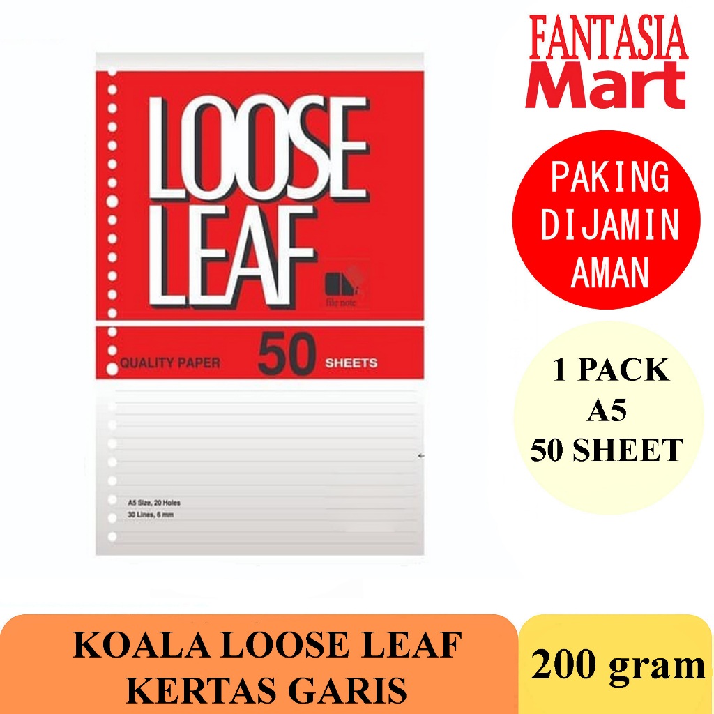 

KOALA LOOSE LEAF A5 KL 1001 KERTAS BERGARIS PACK FUN CORNER DENGAN PAKING AMAN