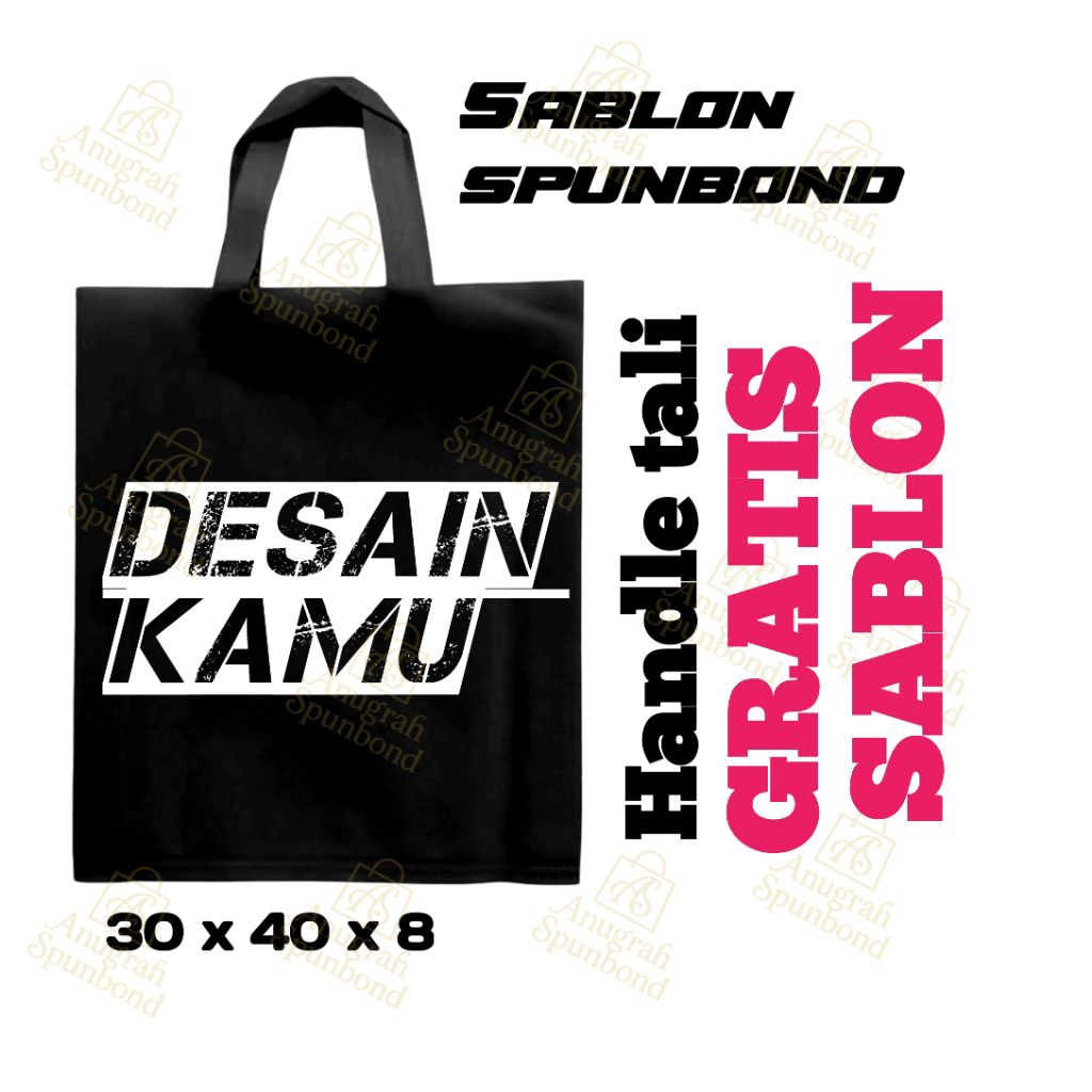 

free sablon tas kain lipat samping goodiebag spunbond 30x40x8, desain suka suka