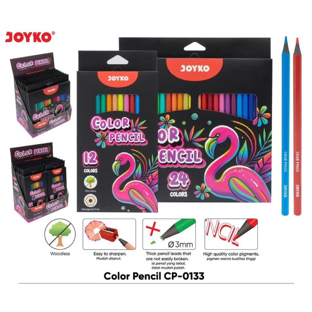 

Termurah Pensil Warna Joyko CP-0133/Pencil Warna Joyko 12 &24Pcs /12 &24Warna Set/ Panjang Color / Pencil 1 Set Pensil Warna Joyko CP-0133 New