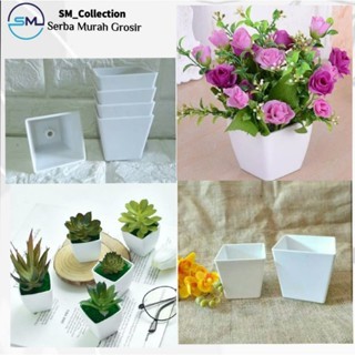 vas melamin kotak/pot bunga plastik artificial home/vas bunga kotak putih 8807