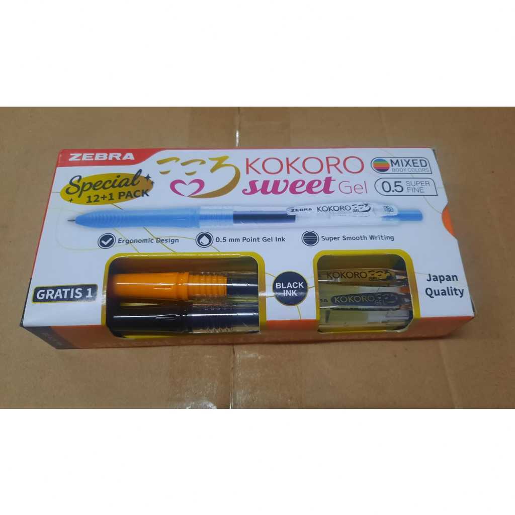 

Zebra Pulpen Kokoro Sweet 13 Pcs / Kokoro Sweet 1 Lusin (Tinta Hitam 0.5) Free 1 Pcs