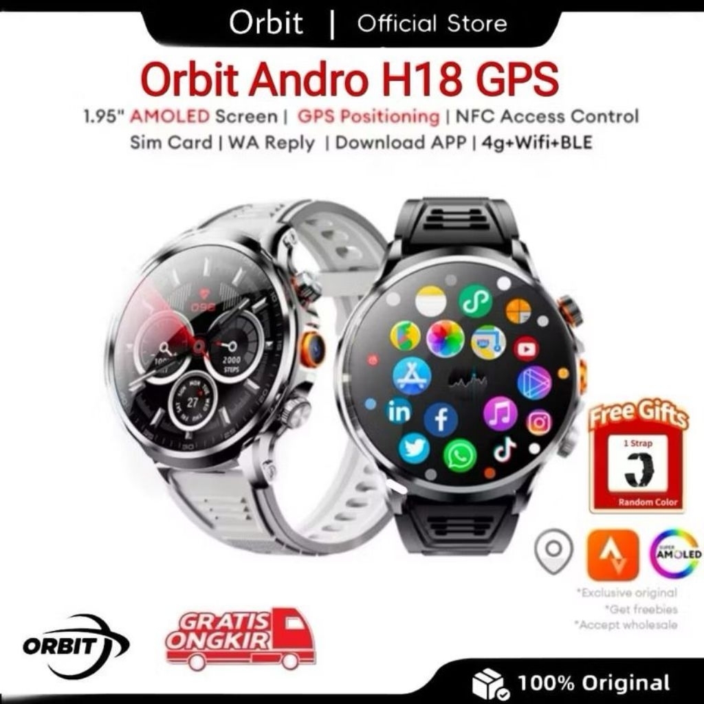 ORBIT H18 H18PRO 4G/5G Smartwatch 52mm Sim Card Wifi GPS 1.95" AMOLED Screen 3+32G Memory