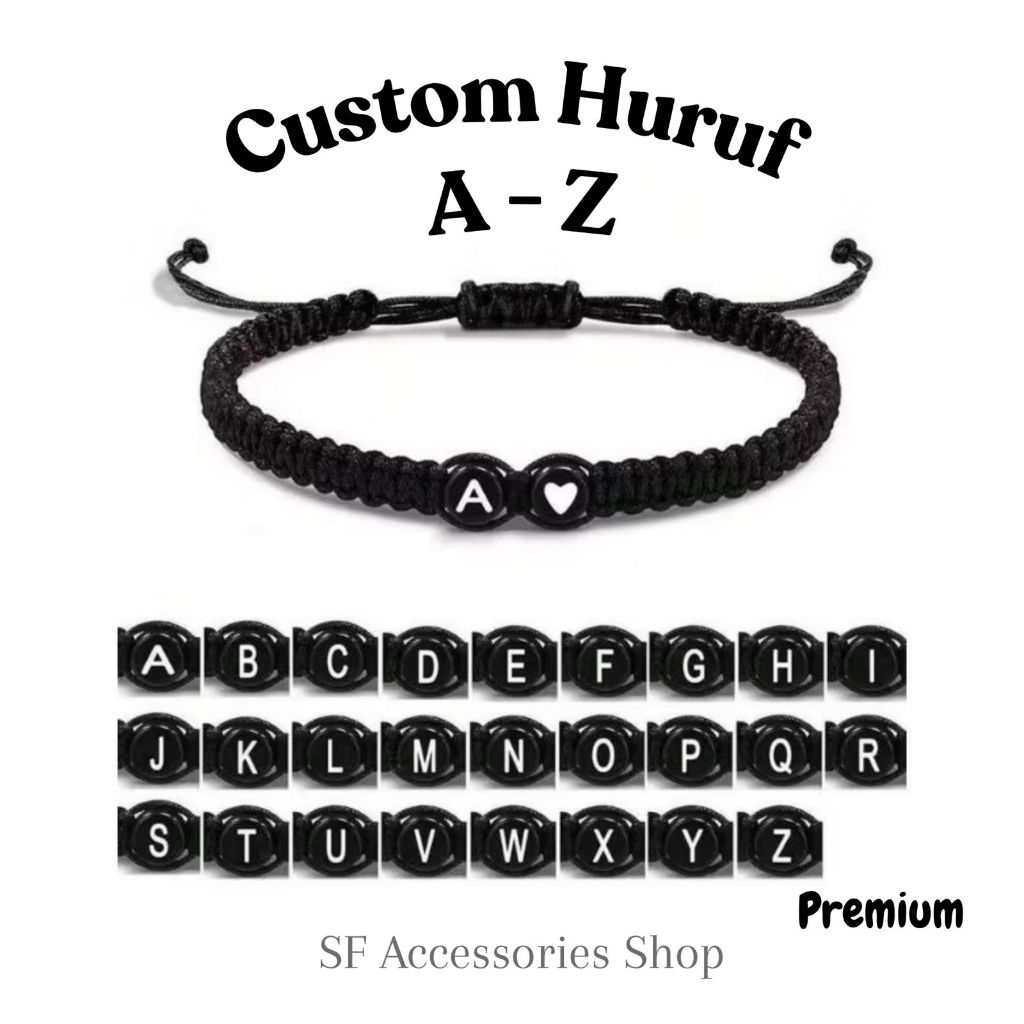 [Bisa COD] Gelang Tali Couple Anyam Inisial Huruf A - Z Love | Gelang Rajut Inisial Huruf | Gelang S