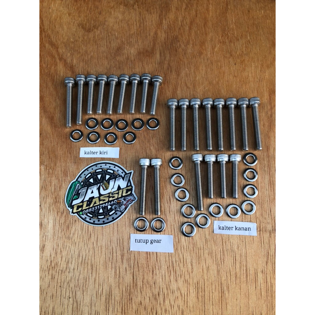 baut L stainless crf megapro mono verza / baut L mesin kalter kanan kiri tutup gear magnet