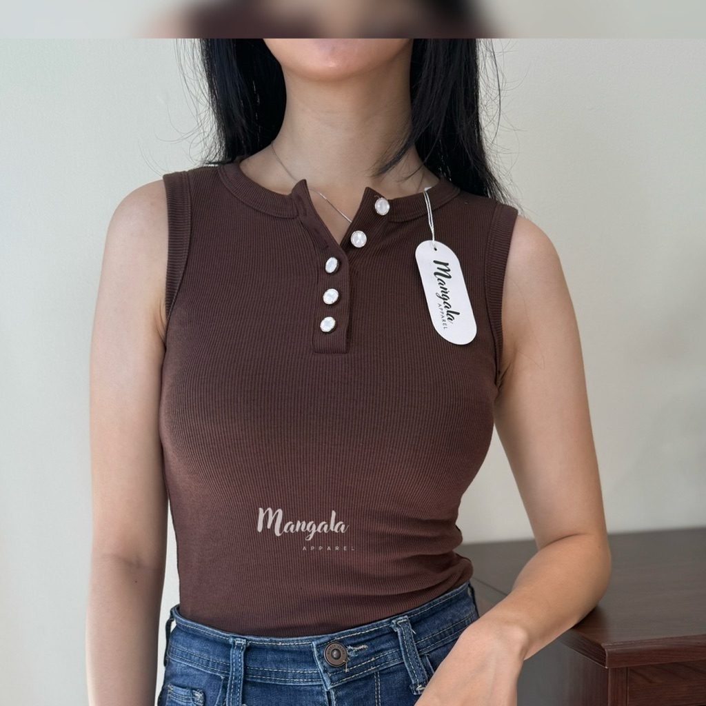 Crop Tank Top - Atasan Rajut Wanita Knit Baju Basic Crop Top Rib Kancing Korean Style Kancing - Baju