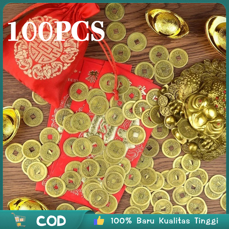 Isi 100pcs Cina Koin Kuningan 2 Sisi  Uang Koin  Ukuran 1cm Koin Imlek Uang Logam Kuno